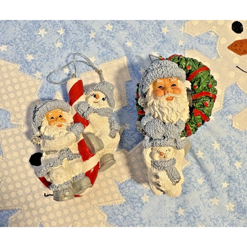 Vintage Pair of Snow Buddies Collectibles Figurine Snowmen w/Santa Ornaments